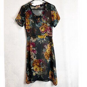Alannah Hill Silk Midi Shirt Dress Sheer Womens 8 Floral Flowy Cottagecore Boho
